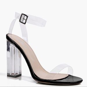 Brand new block style clear strap heel